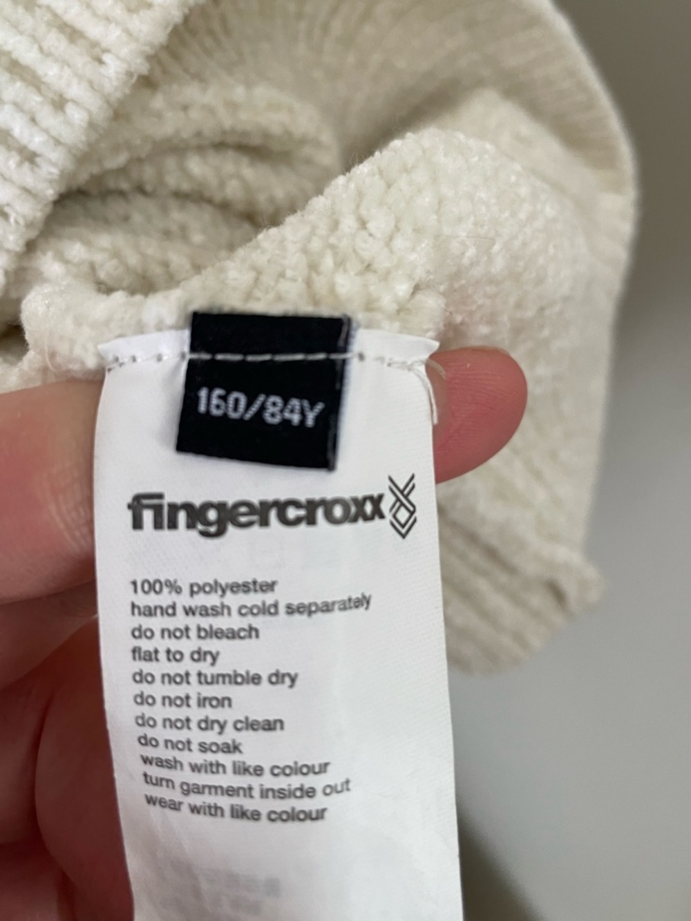 Fingercroxx "Bigfoot" Chenille Knit Crewneck Sweater Cream Size XS/S Streetwear - Picture 10 of 11